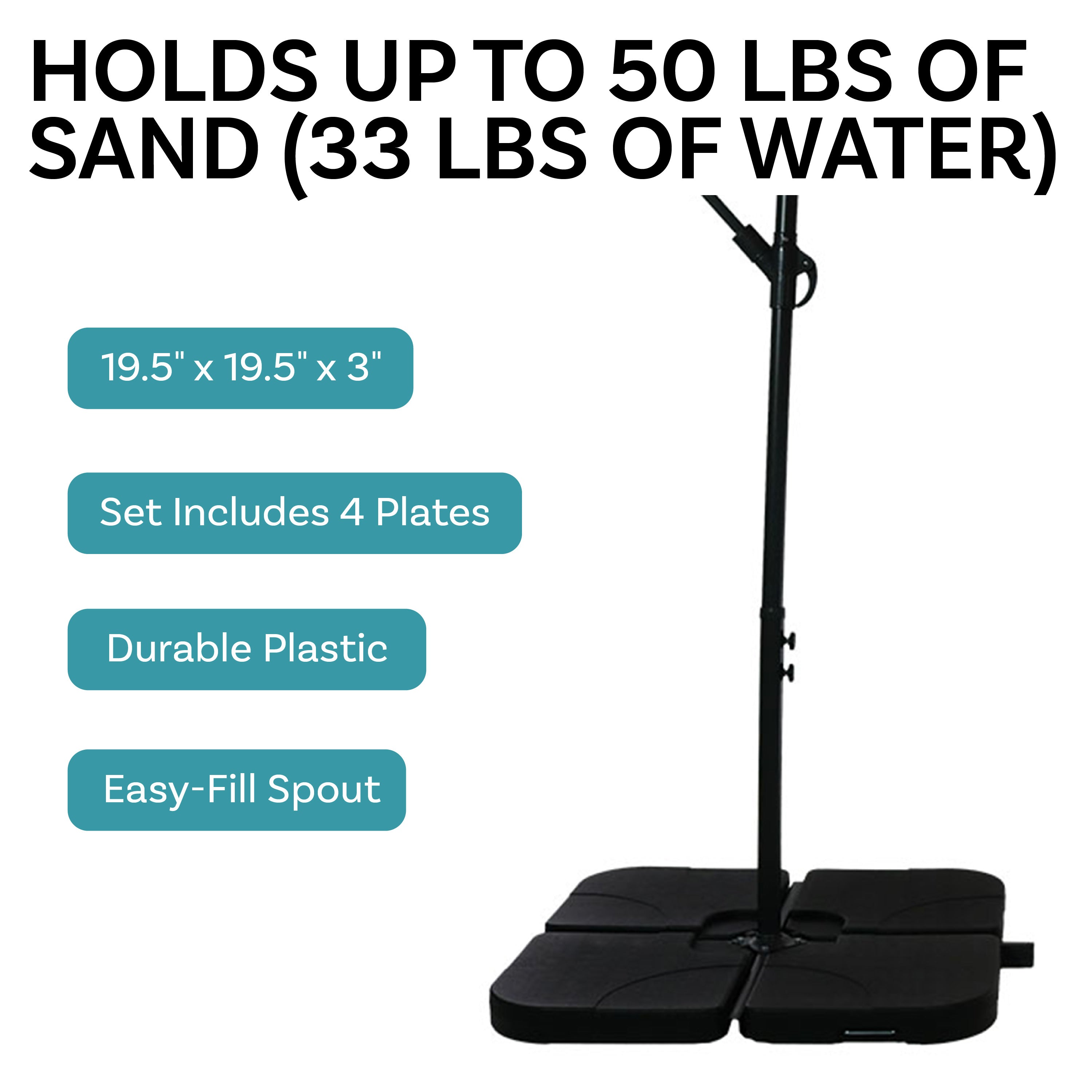 Heavy Duty Cantilever Umbrella Base Plates - Set of 4 for Sand or Water Weight - Perfect for Patio, Poolside, and Outdoor Events