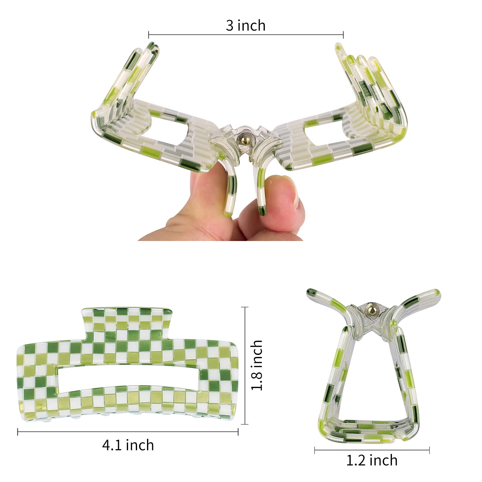 Large Checkered Claw Hair Clips for Thick Hair - 2pcs 4 Inch Rectangle Y2K Fashion Hair Accessories in Pink Green Checkerboard | Perfect for School, Parties and Everyday Styling