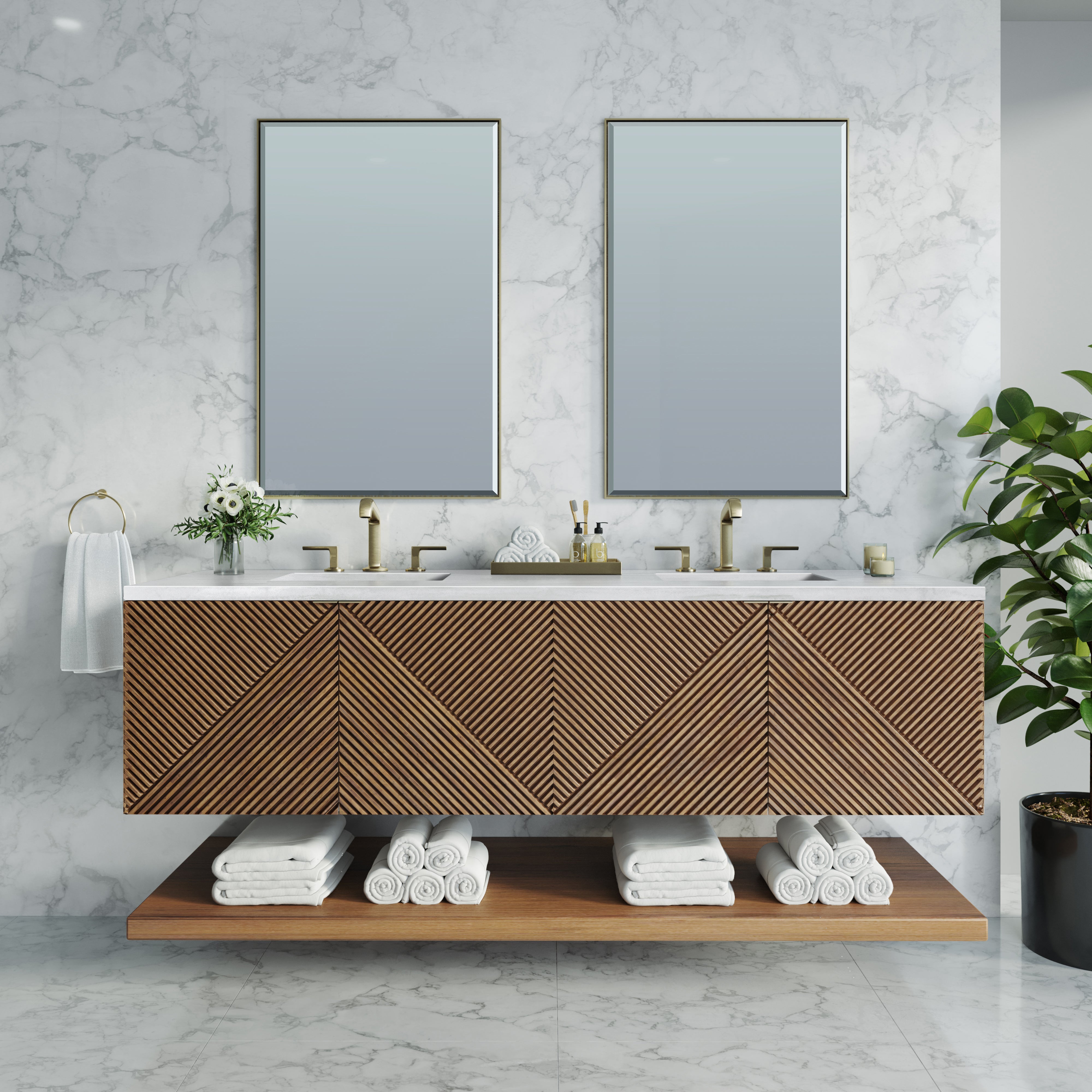 Marcello 72 Inch Double Vanity with 3CM Arctic Fall Top in Chestnut - Perfect for Modern Bathroom Renovations and Master Suite Upgrades