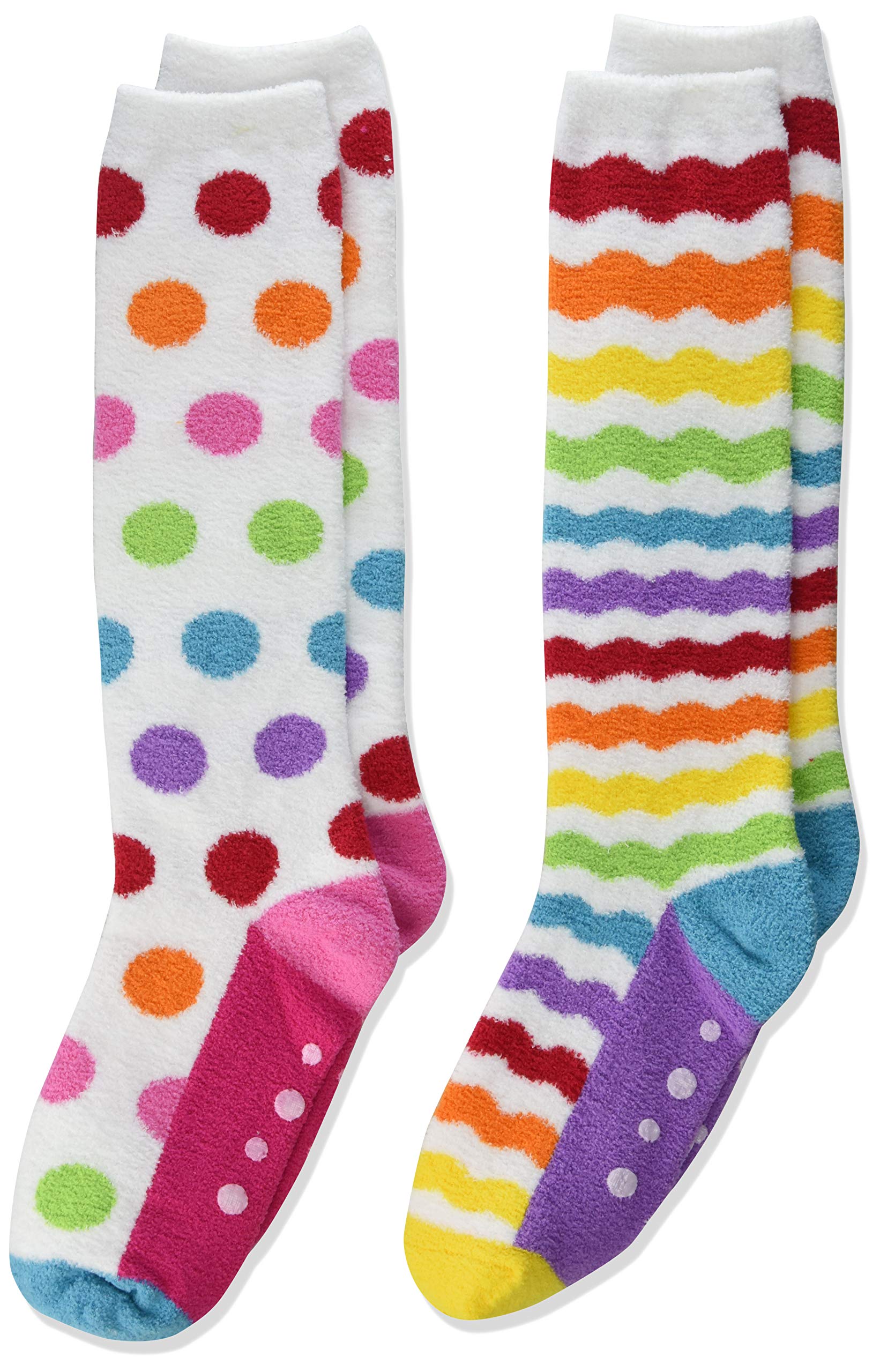 Jefferies Girls' Colorful Rainbow Fuzzy Knee High Socks 2-Pack - Warm & Cozy Winter Slipper Socks for Kids, Teens, and Sleepovers