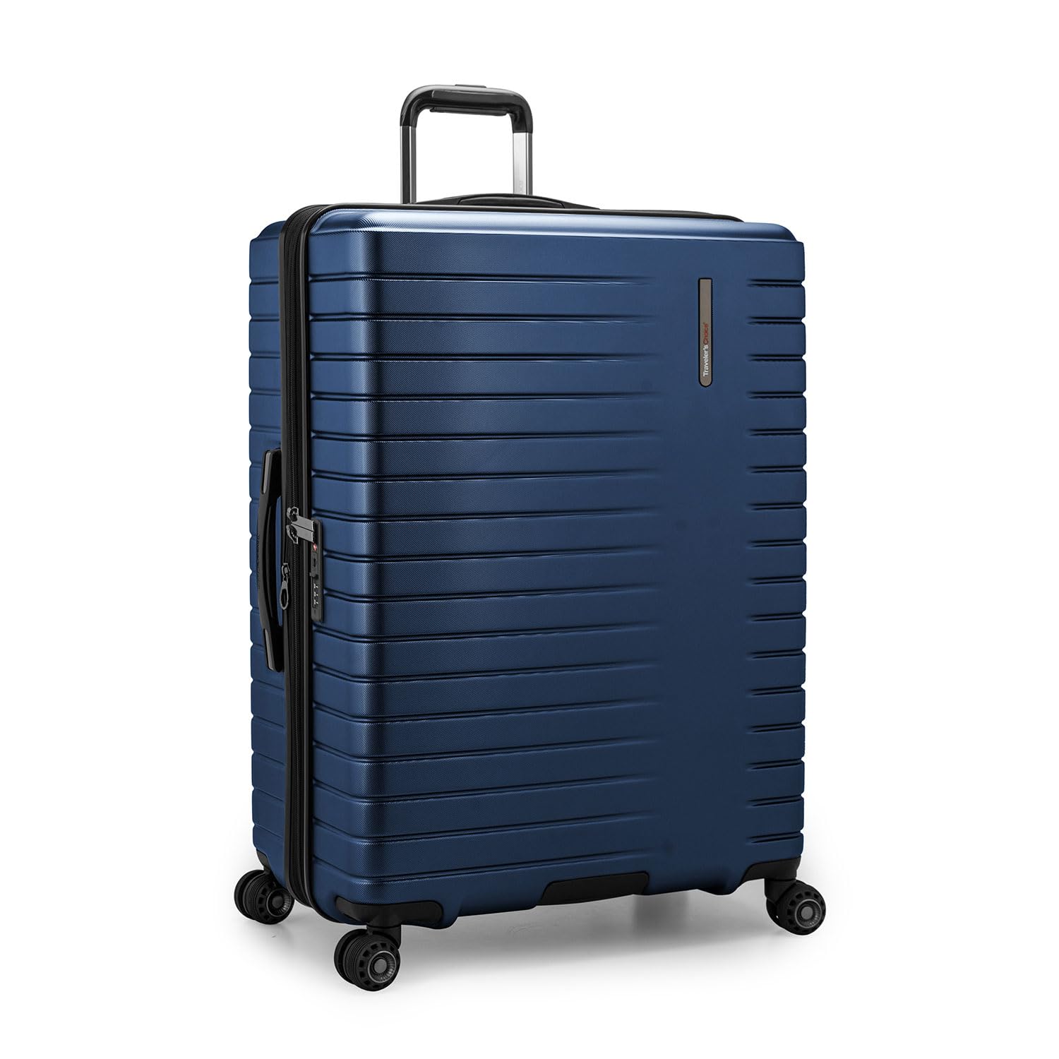 Traveler's Choice Archer Polycarbonate Hardside Spinner Luggage Set with Tie Down Straps - 29-Inch Checked Blue Suitcase for Air Travel & Vacation Packing
