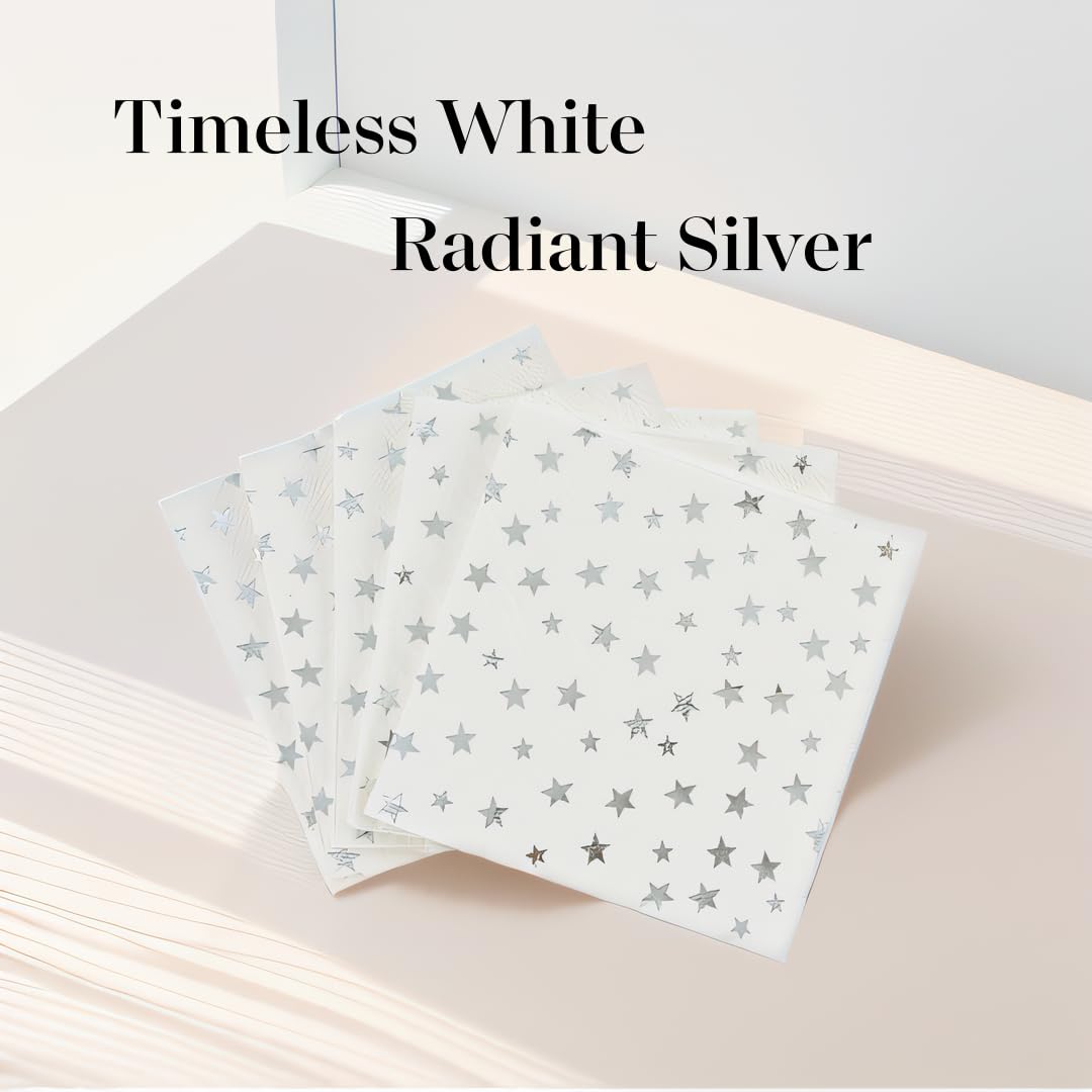 Premium Silver Star Cocktail Napkins - 100 Count, 2-Ply, 5