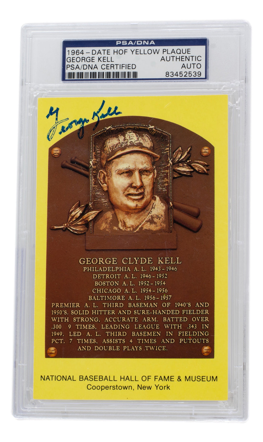 Authentic George Kell Signed Detroit Tigers Hall of Fame Plaque Postcard - PSA/DNA Certified #539 | Vintage Baseball Memorabilia for Collectors & Sports Fans