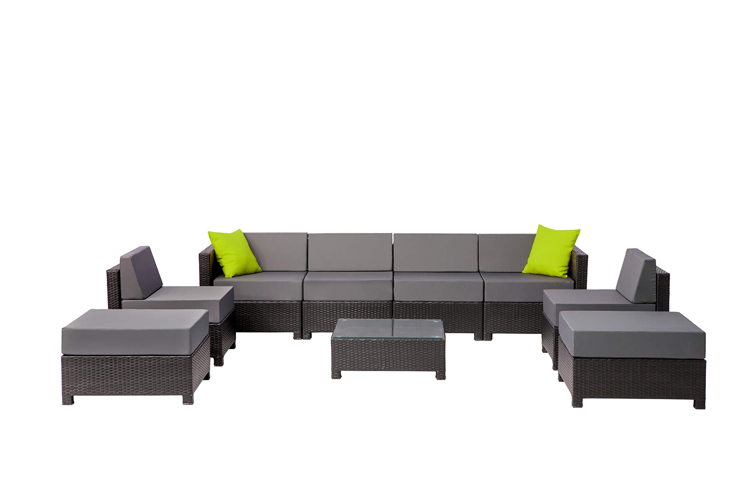 MCombo 9-Piece Luxury Wicker Patio Sectional Sofa Set - Indoor/Outdoor Furniture in Gray - Perfect for Backyard, Poolside & Sunroom Relaxation