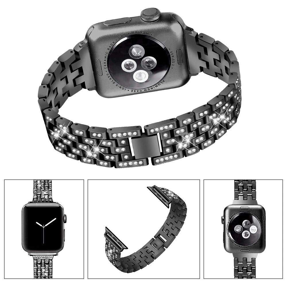 BestMin Luxury Rhinestone Apple Watch Bands - Compatible with 38mm/40mm/42mm/44mm iWatch Series 1-6 & SE - Diamond Jewelry Replacement Strap for Women - Perfect for Parties, Weddings & Special Occasions