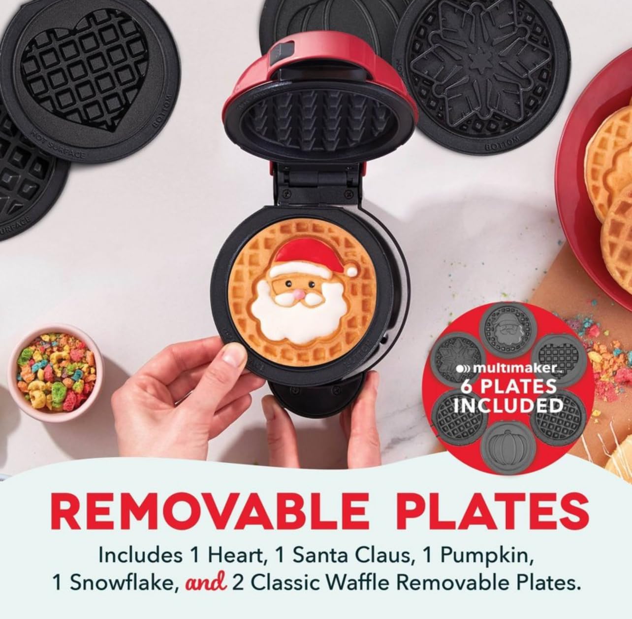 MultiMaker Mini Waffle System with Removable Plates & Storage Case - Perfect for Breakfast, Snacks & Kids Meals | Compact Waffle Maker for Home, Dorm & Travel