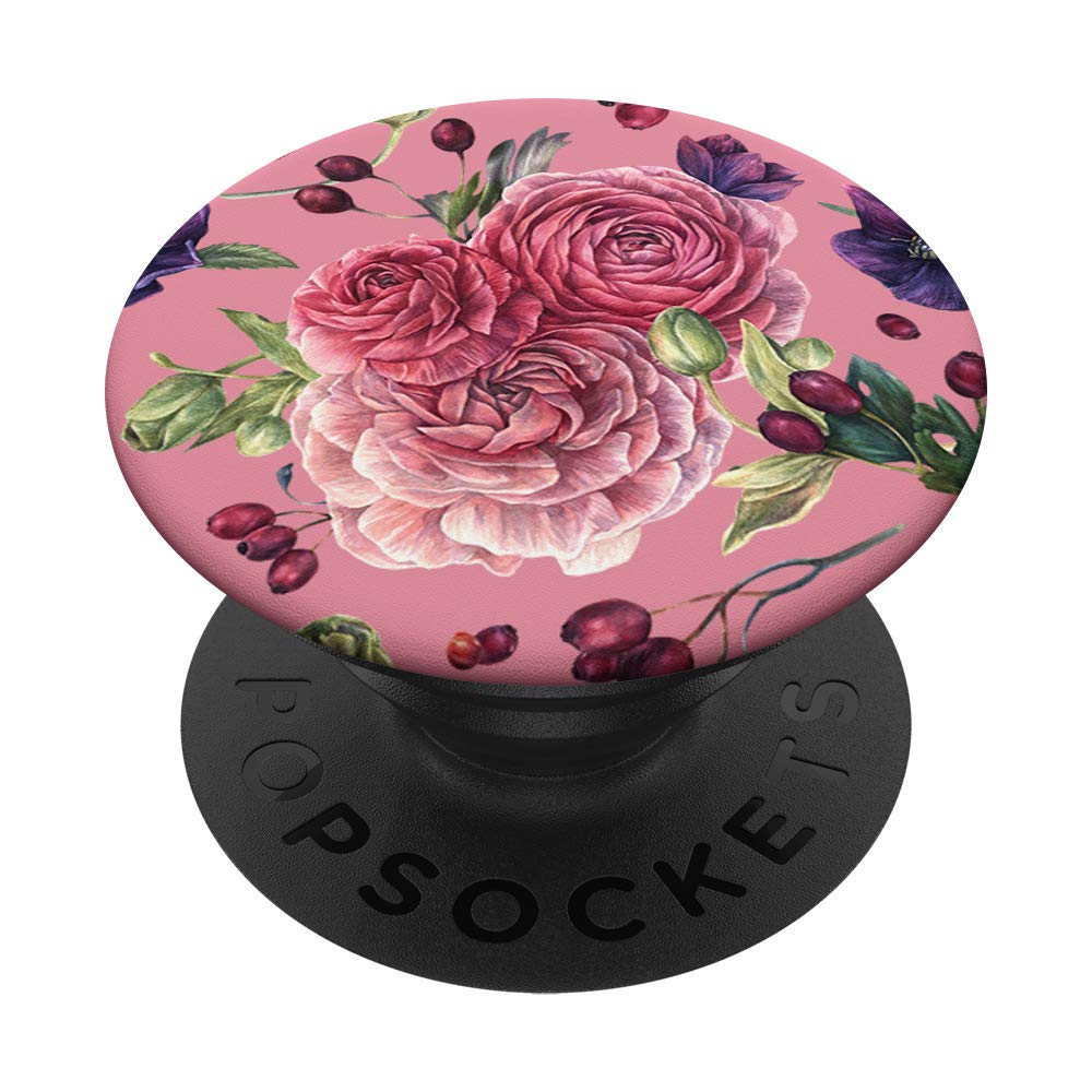 Vintage Pink Floral Rose PopSockets Swappable PopGrip - Cute Phone Grip & Stand for iPhone, Samsung, Smartphones (Perfect for Selfies, Daily Use & Gift Giving)
