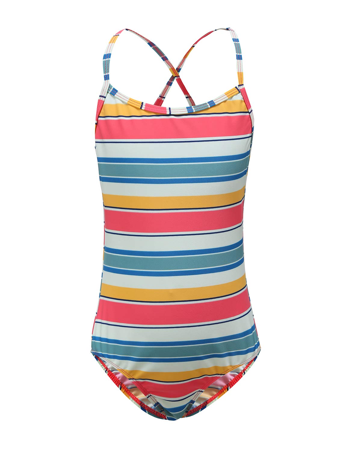 Girls One Piece Swimsuits - Striped Rainbow Bathing Suit for Kids | Beach, Pool & Summer Vacation Swimwear