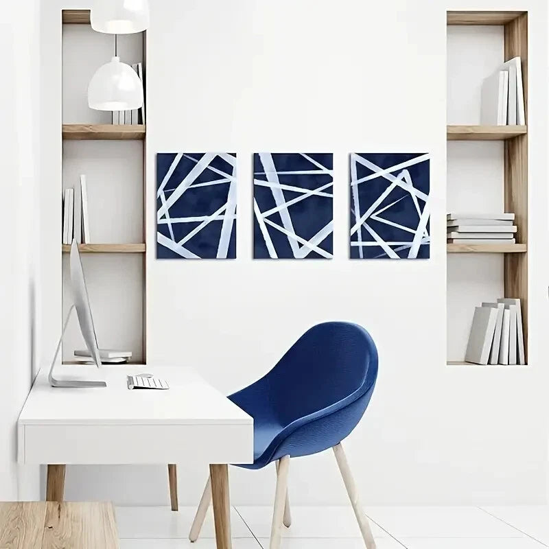3-Piece Blue Abstract Geometric Metal Wall Art - Ready to Hang Modern Home Decor for Living Room, Bedroom & Office