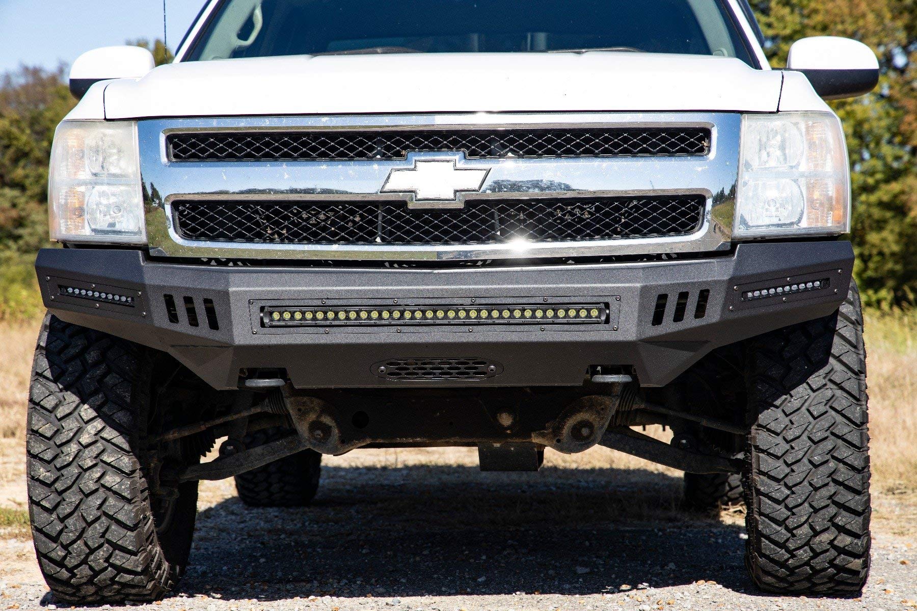 Rough Country High Clearance Front Bumper with LED Lights for 2007-2013 Chevy Silverado 1500 | Off-Road Protection & Style Upgrade | Perfect for Trail Riding & Truck Customization