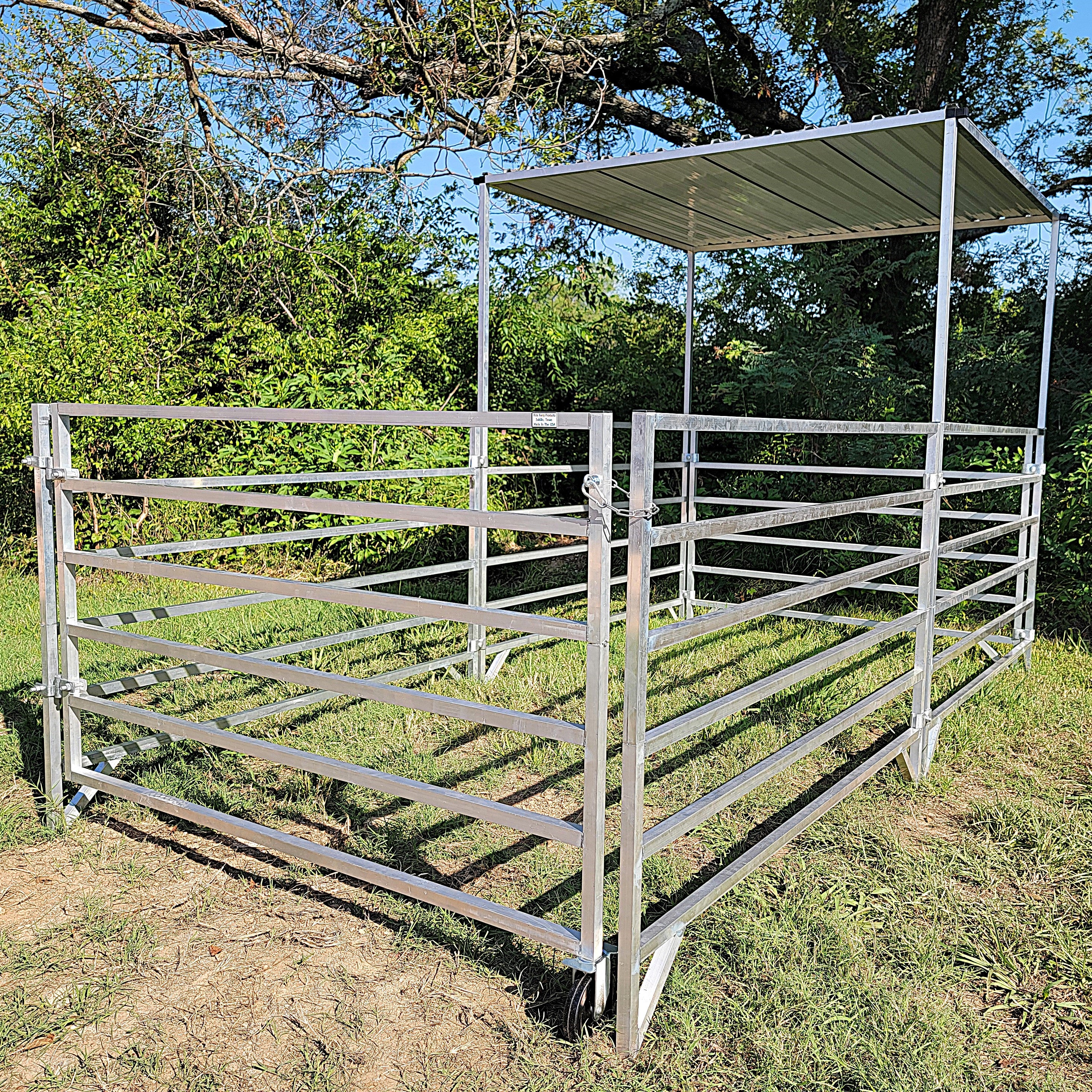 5 Ft X 10 Ft Aluminum Stall Kit with 6 Rails, 5 Panels & 1 Gate - Includes Shade Canopy for Horse Stalls, Livestock Pens & Outdoor Events