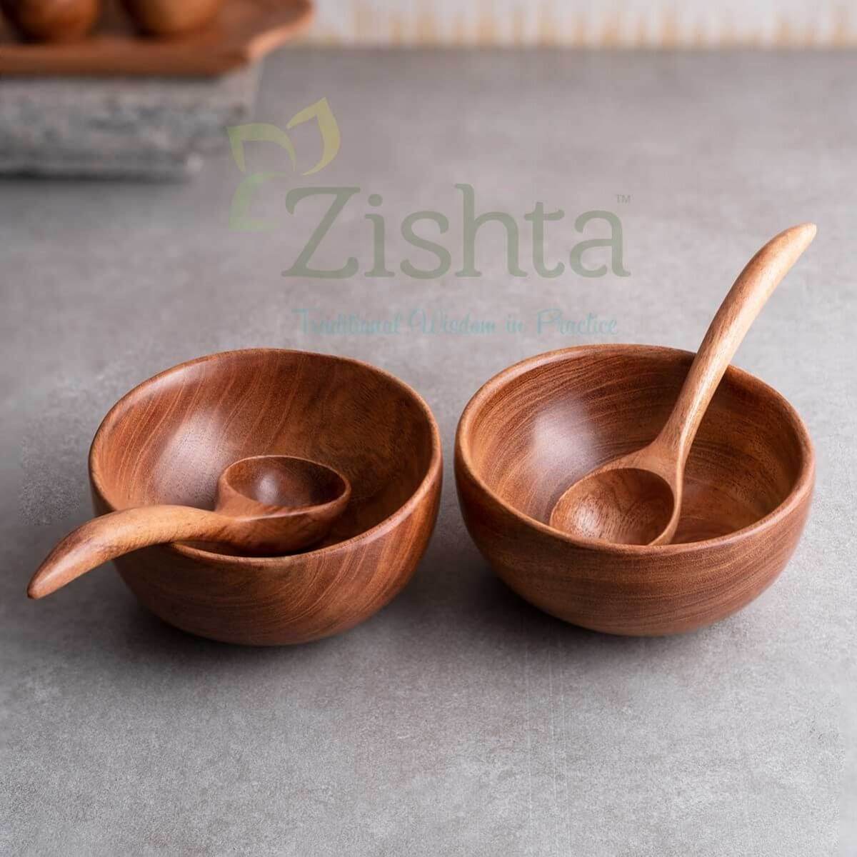 Organic Neem Wood Soup Bowl Set of 2 - Eco-Friendly Handcrafted Wooden Bowls for Healthy Eating | Perfect for Soups, Salads, Cereals & Buddha Bowls