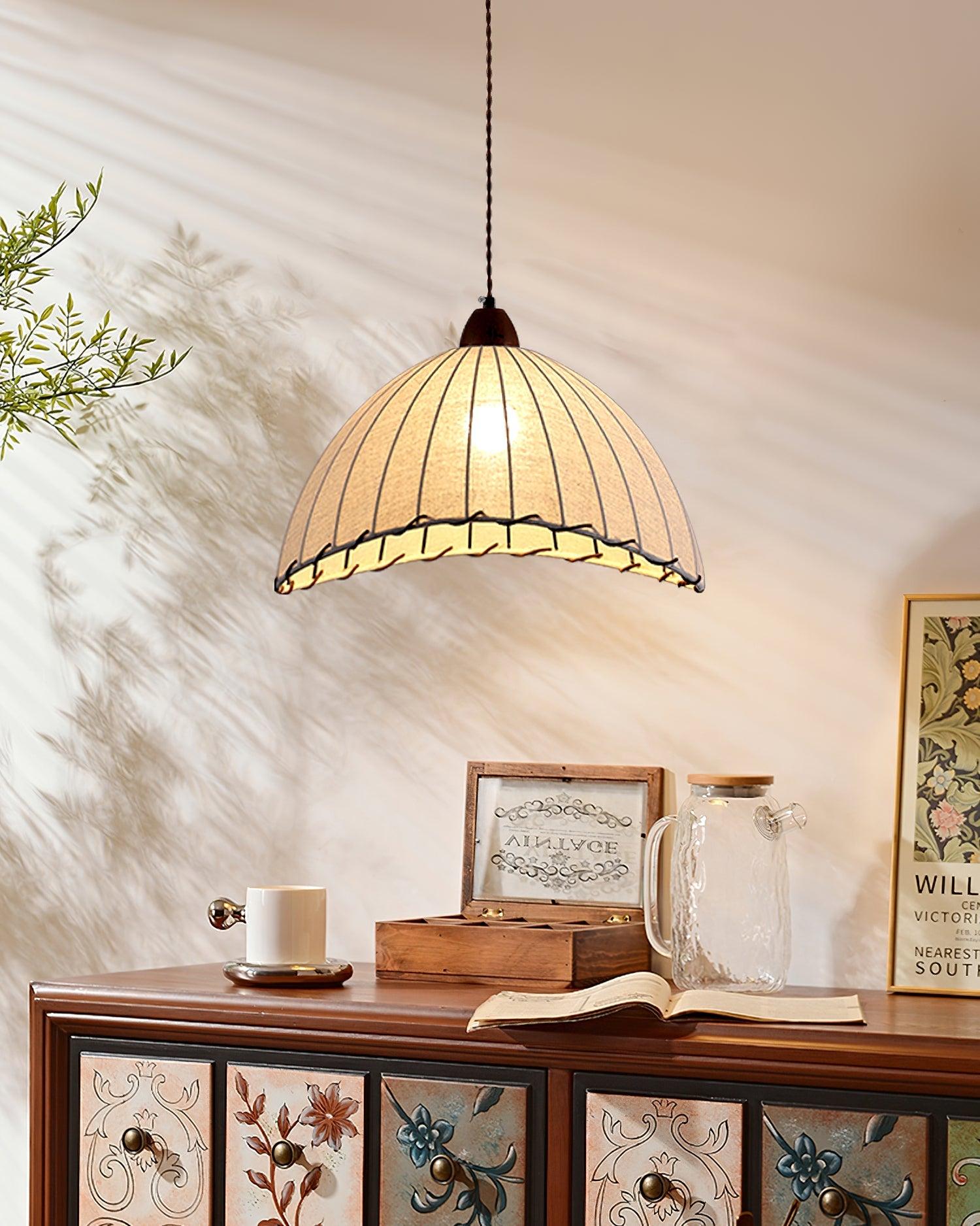 Modern Fabric Pendant Lamp - Handwoven Rattan Hanging Light for Dining Room, Bedroom, Living Room & Kitchen | Boho Chic Ceiling Fixture with Warm Ambient Lighting