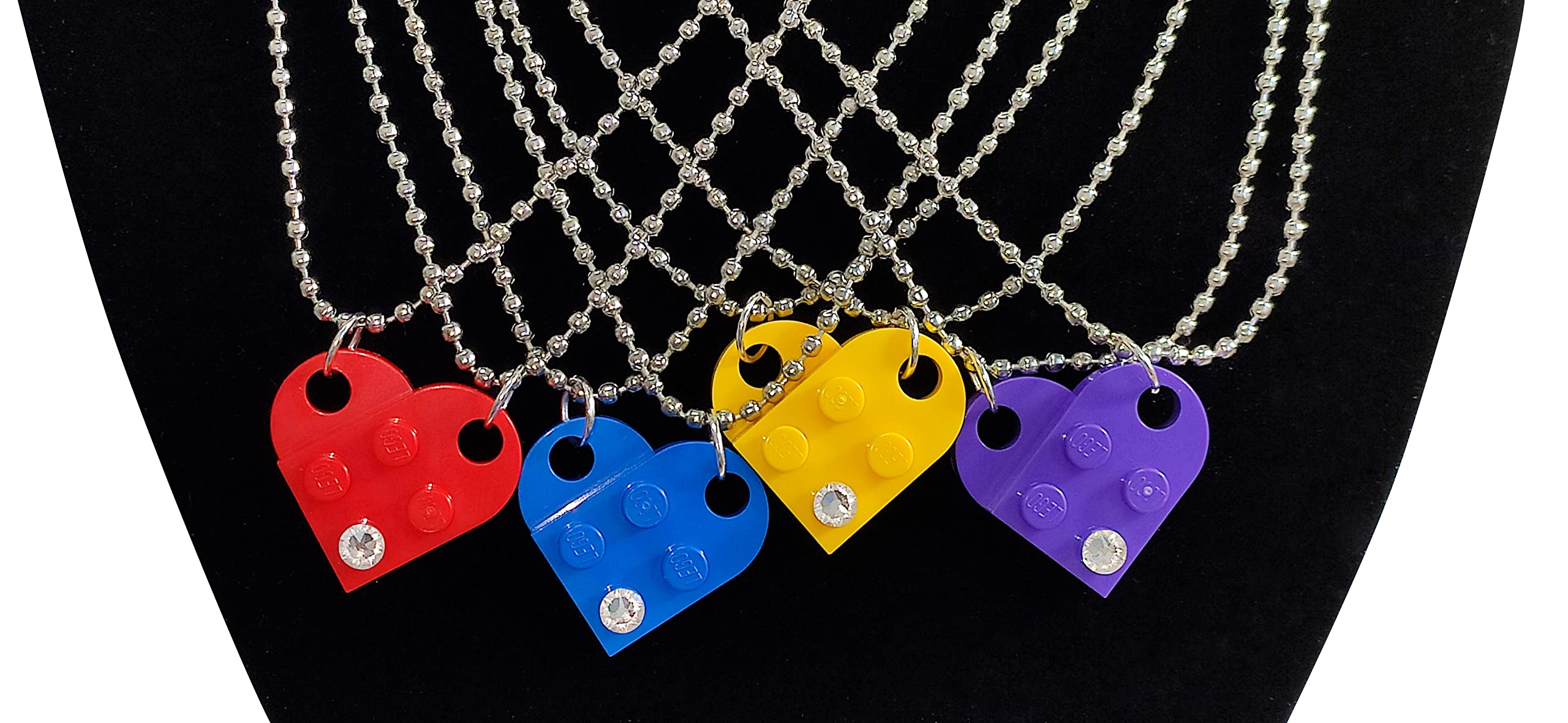Swarovski Crystal Brick Heart Lego Necklace - 2 Bricks & 2 Silver Ball Beads Friendship Jewelry with Elegant Black Gift Box - Perfect Couple Necklace for Him & Her, BFF Gifts, Anniversary & Valentine's Day Present - By TANTANBRICKS4U | Great for Date Nights, Proposals & Romantic Surprises