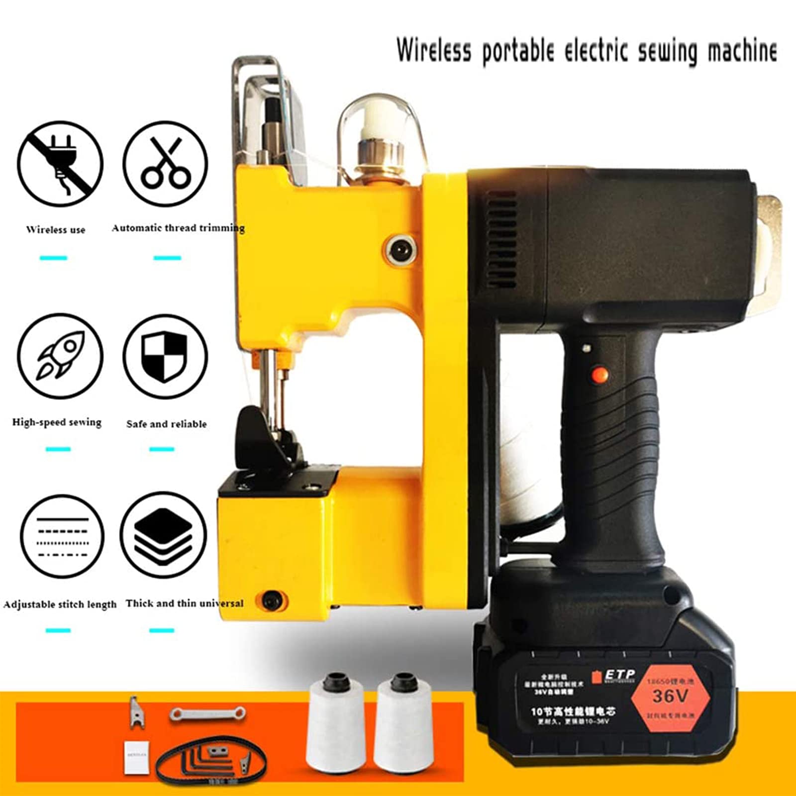 Amhuui Electric Bag Sealer Machine - Portable Bag Stitcher Sewing Tool for Packaging - Yellow Plastic Bag Closer (3.5kg) - Ideal for Home, Farm, and Commercial Use
