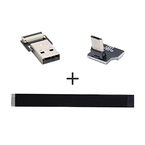 Cablecc Up Angled USB 2.0 Type-A Male to Micro USB 5Pin Male Data Cable - Flat Slim FPC Design for FPV Drones, External Hard Drives & Smartphones - 100cm/3.3ft High-Speed Charging & Sync Cable for RC Models, Data Transfer & Mobile Devices