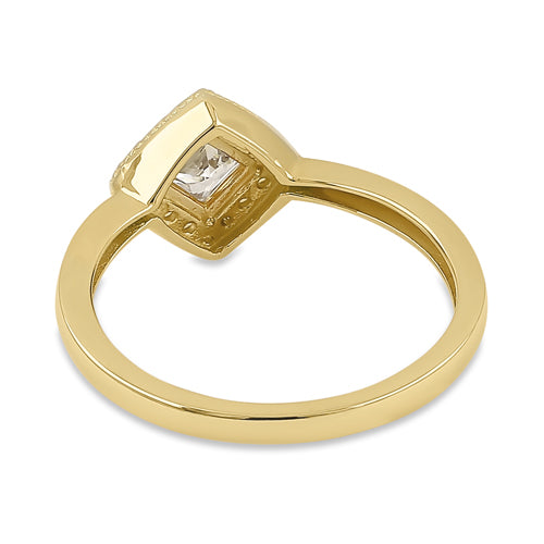 14K Solid Yellow Gold Princess Cut Diamond Halo CZ Ring for Women - Elegant Engagement, Wedding, Anniversary Gift for Her