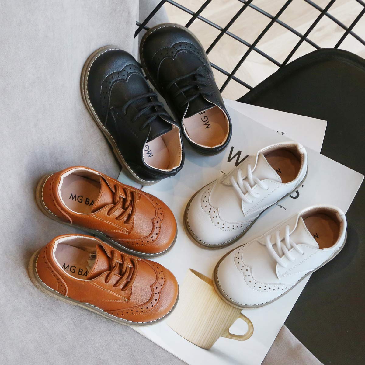 Toddler Boys & Girls Leather Loafers - Brown & Black Oxford Dress Shoes for Weddings, School Uniform & Formal Occasions | Comfortable Flat Shoes for Kids