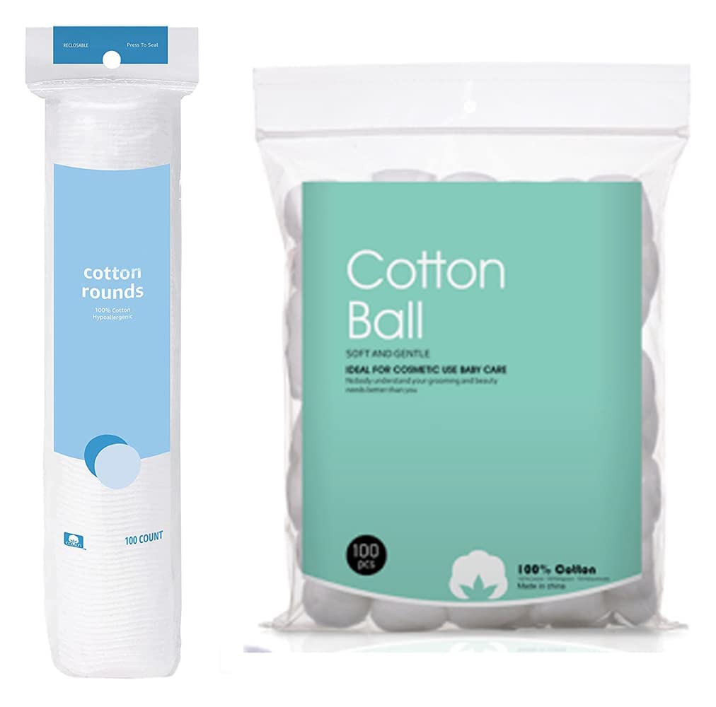 100 Pieces Natural Cotton Round Pads for Face - Soft Makeup Remover & Baby Care Pads | Gentle Cleansing, Lotion & Cream Application | Includes 50 Cotton Balls | Perfect for Daily Skincare, Makeup Removal & Baby Care Routines