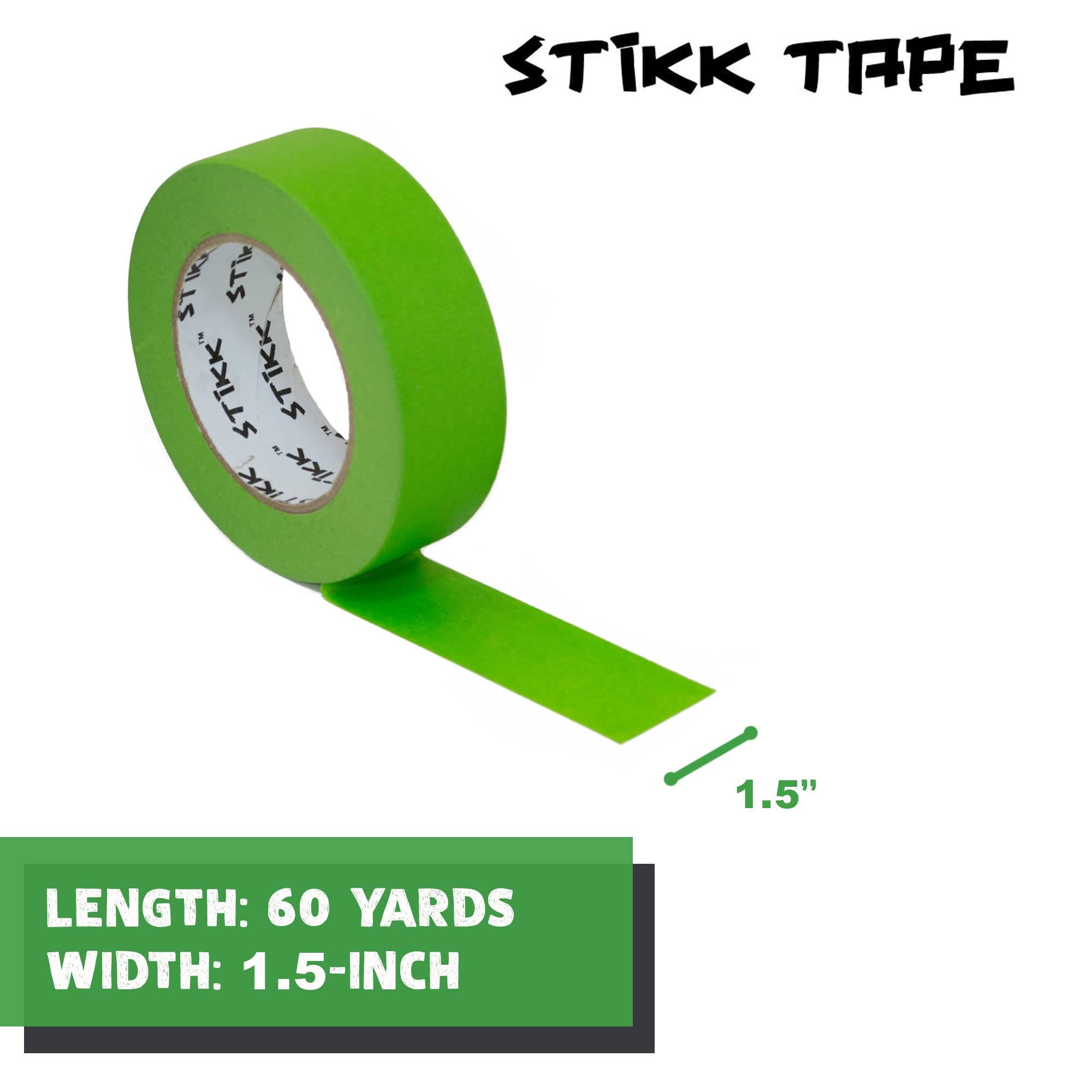 STIKK Green Painter's Tape 1.5 inch x 60 Yards - 5 Pack Residue-Free Masking Tape for Painting Walls, Edges, Trim and Ceilings - Perfect for DIY Home Projects, Arts & Crafts, Wall Murals and Professional Painting Jobs