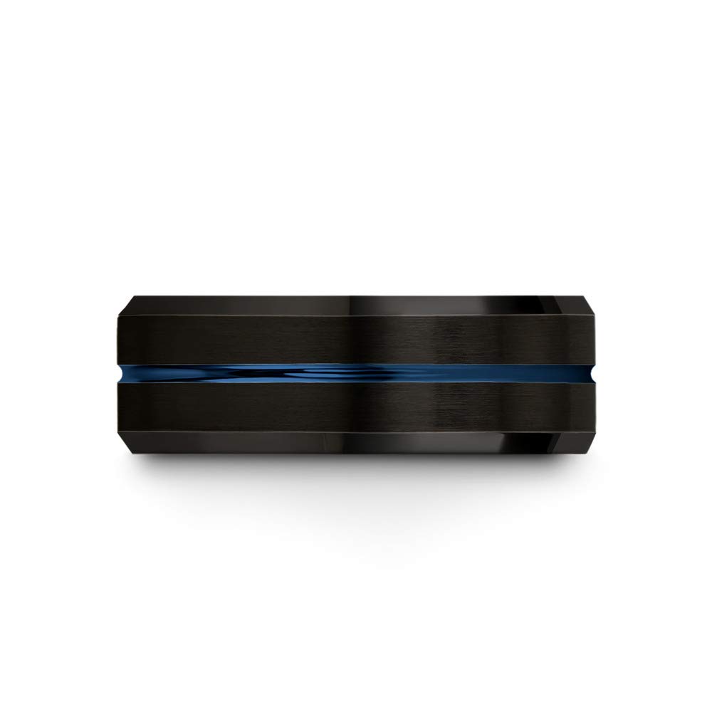 Tungsten Carbide Wedding Band Ring 8mm for Men & Women - Blue Black Center Line, Bevel Edge, Brushed/Polished Finish - Custom Engraved Anniversary & Engagement Ring - Perfect for Weddings, Proposals & Special Occasions