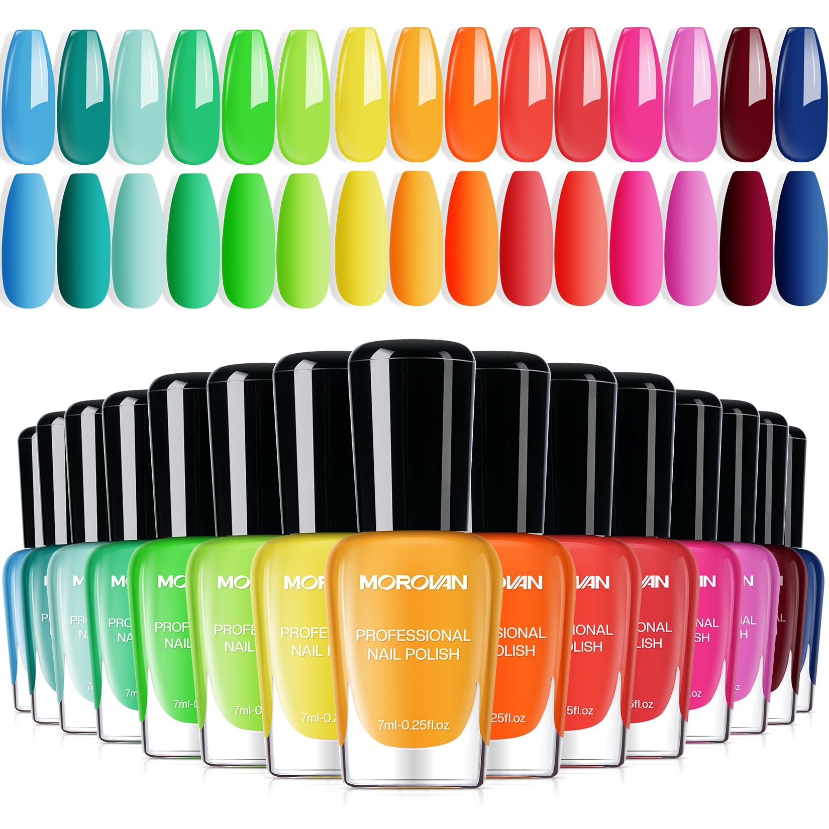 Morovan Neon Nail Polish Set - 15 Vibrant Quick Dry Colors | Long Lasting Nail Polish Kit for Women | Perfect for Spring Summer Manicures, Parties & Gifts
