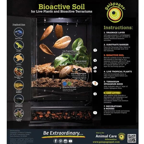 Premium Galápagos Bioactive Soil - Natural Terrarium Substrate for Reptiles & Amphibians | Ideal for Bioactive Vivariums, Plant Growth & Humidity Control