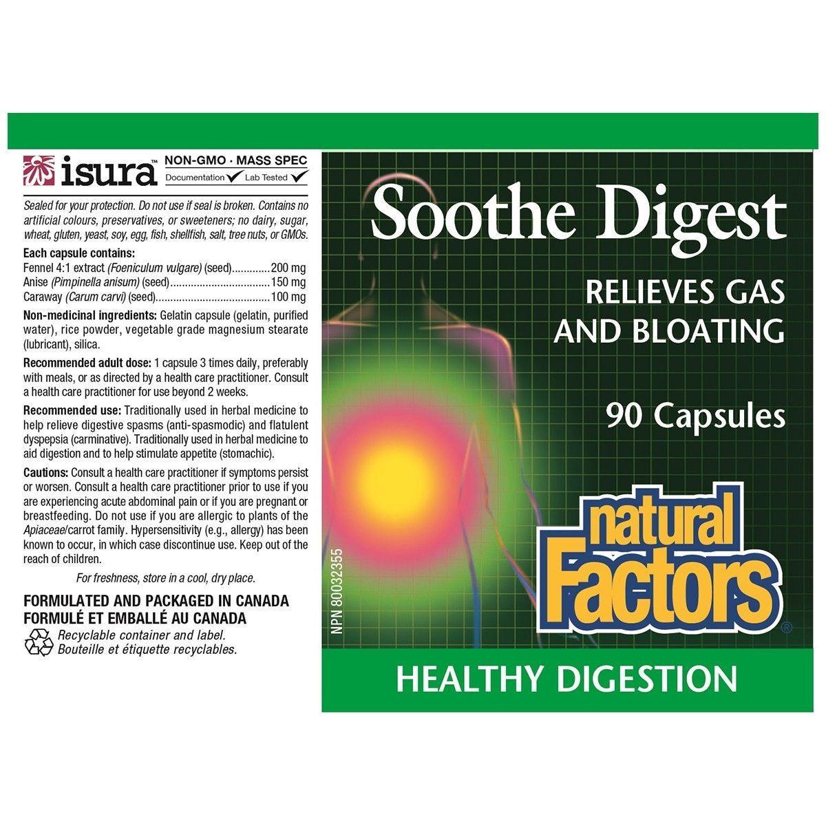 Natural Factors Soothe Digest - 90 Capsules for Digestive Support & Gut Health | Promotes Healthy Digestion & Comfort After Meals | Ideal for Bloating, Gas & Indigestion Relief