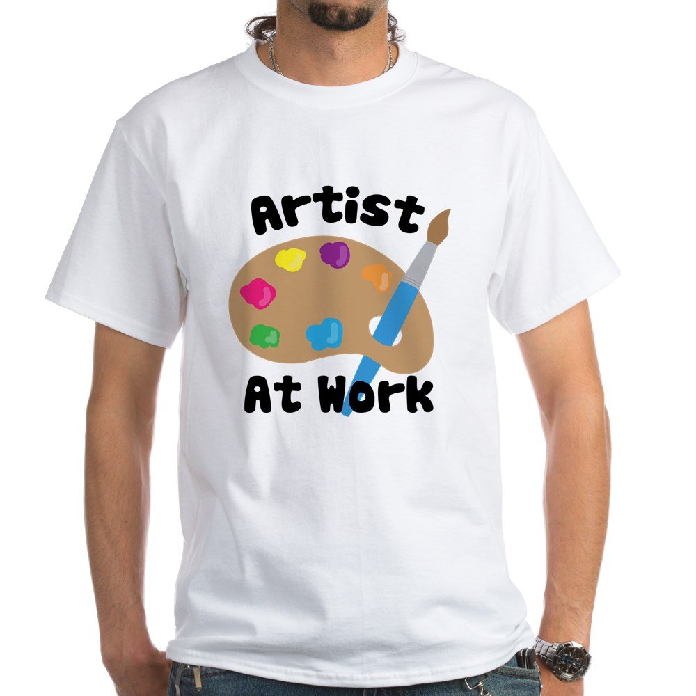 Artist at Work White Cotton T-Shirt for Men & Women | Soft Breathable Tee for Painting, Drawing & Creative Work | CafePress Graphic Tee