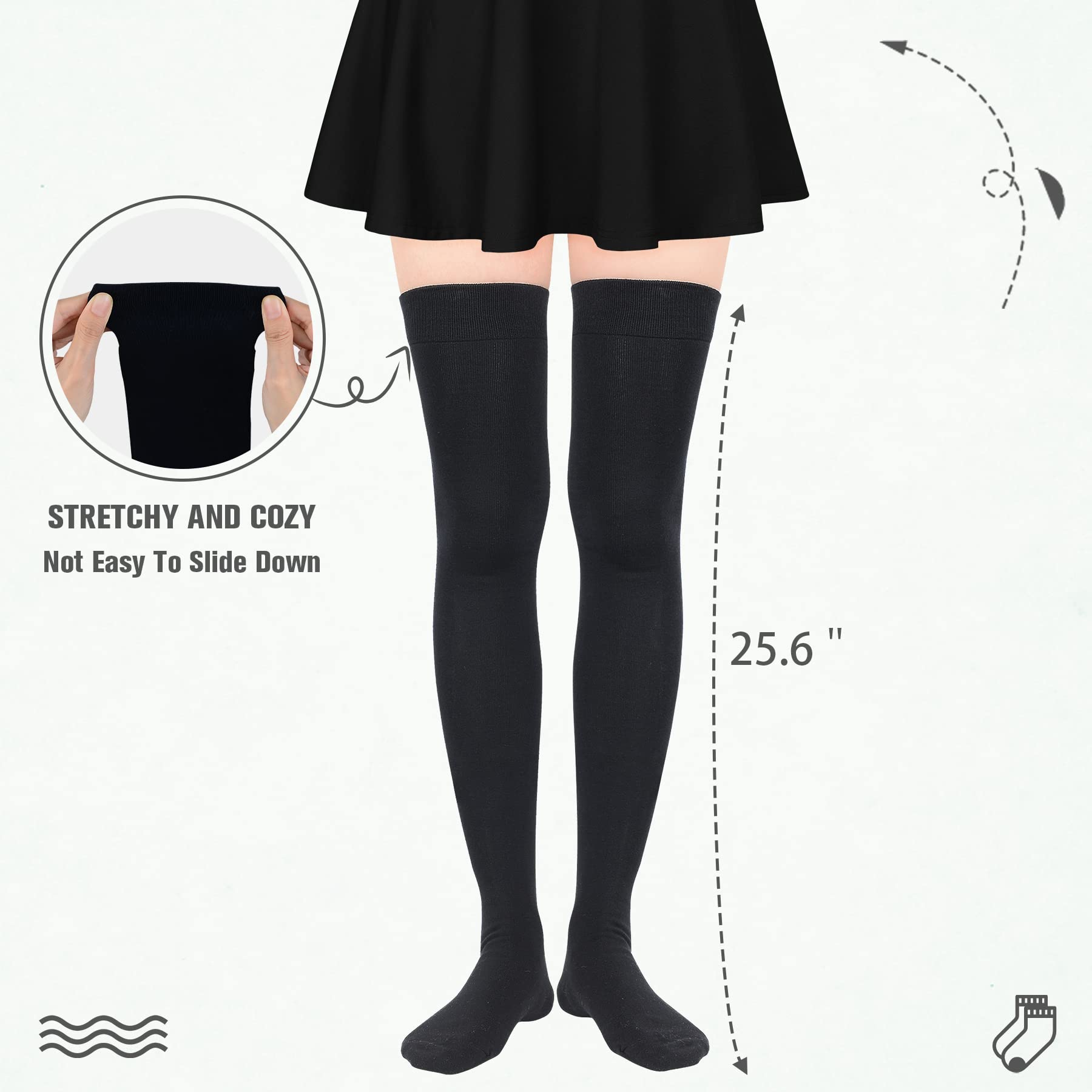 Zando Women's Cotton Thigh High Socks - Over Knee Stockings for Daily Wear & Outfits