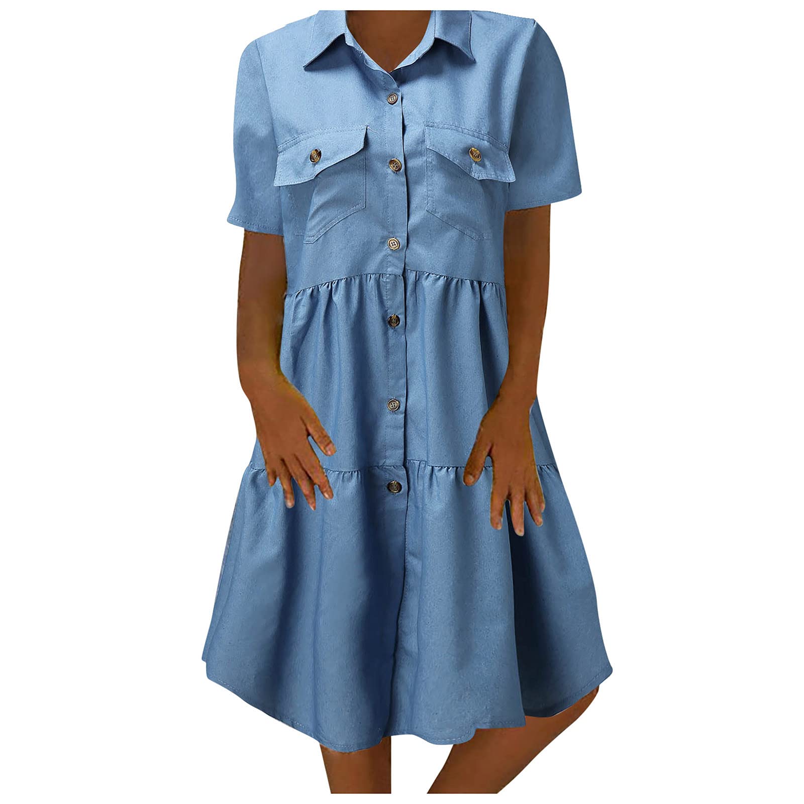 Distressed Denim Short Dress for Women - 2021 Summer & Fall Fashion with Lapel Sleeves | Beach Outfit, Casual Wear & Party Dress