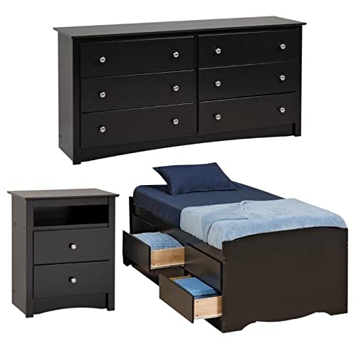 Home Square 3-Piece Bedroom Set - Tall Twin Storage Dresser & Nightstand with Ample Storage Space | Perfect for Small Spaces, Dorm Rooms & Guest Bedrooms