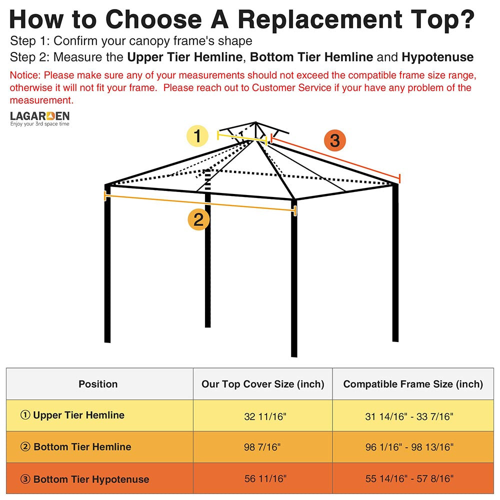 8x8 ft Gazebo Canopy Replacement Top - Durable Waterproof Outdoor Shade Cover for Patio, Deck, Backyard, and Garden Use | TheLAShop