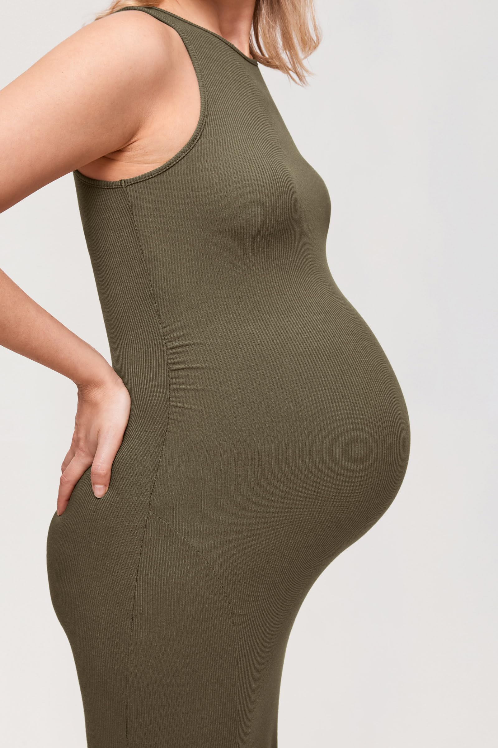 MOMANDA Women's Maternity Dress - Ribbed Sleeveless Bodycon Dress for Pregnancy, Nursing & Baby Shower | Comfortable Stretchy Casual Dress for Expecting Moms (Perfect for Baby Showers, Maternity Photos & Everyday Wear)