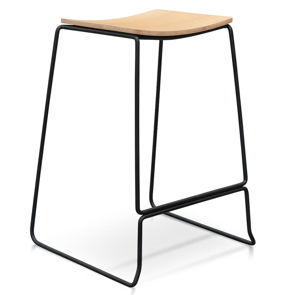 Apollo Bar Stool - Natural Wood Seat with Black Metal Frame - Perfect for Kitchen Islands, Home Bars & Modern Dining Rooms