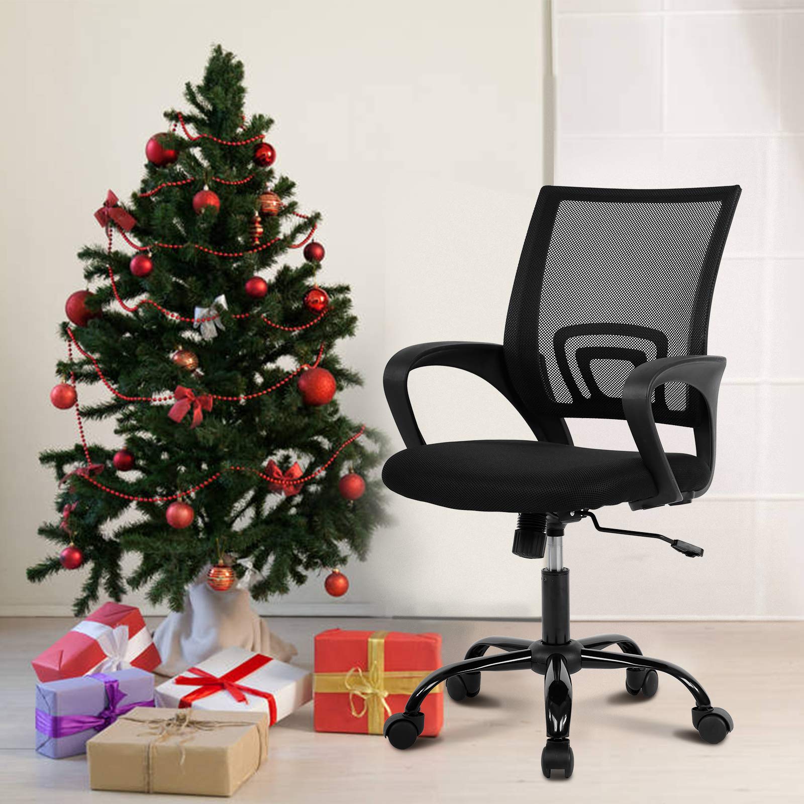 Ergonomic Mesh Office Chair with Lumbar Support - Adjustable Swivel Rolling Desk Chair for Home & Office - Breathable Computer Task Chair with Armrests for Women & Adults - Perfect for Long Work Hours & Gaming Sessions (Black)