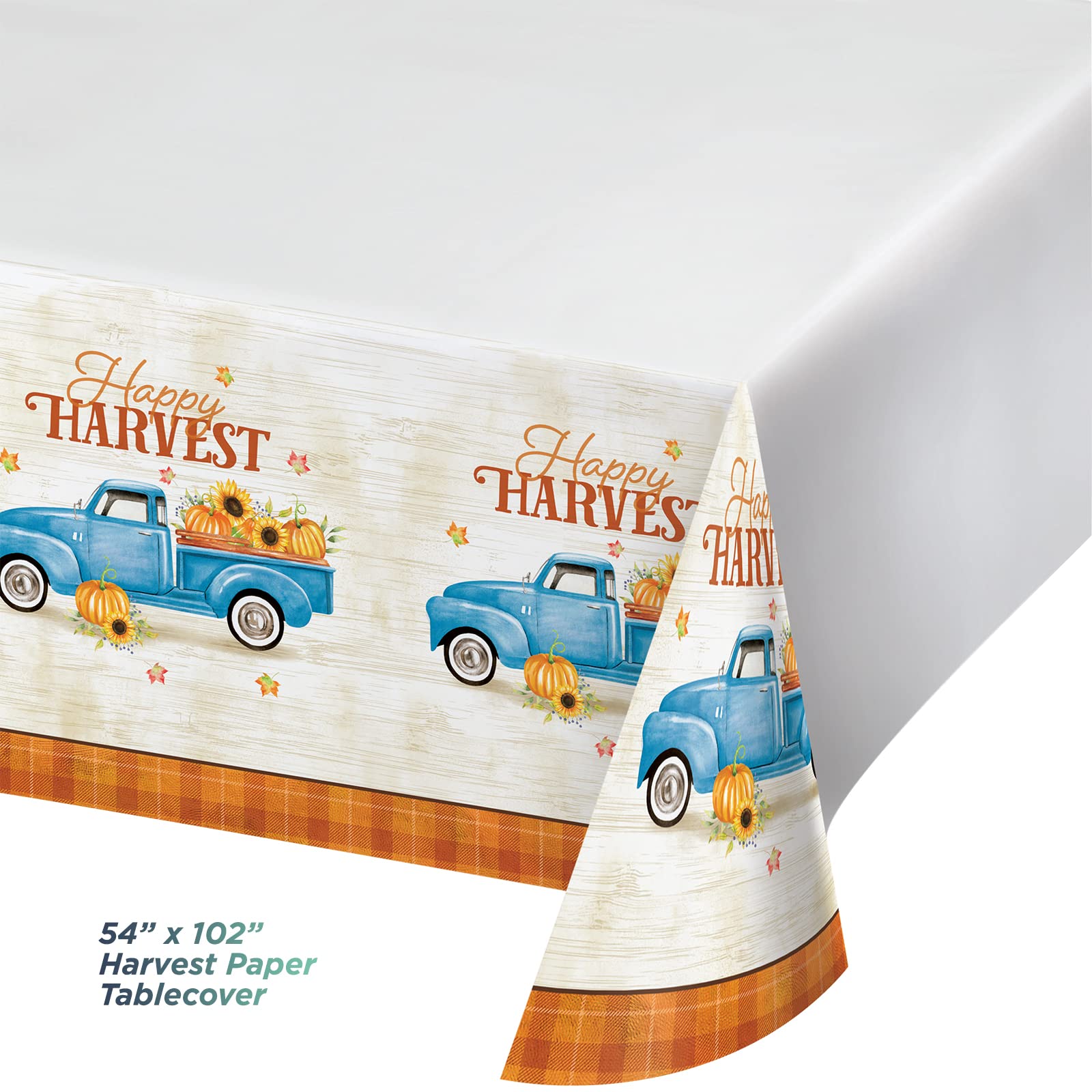 Autumn Harvest Party Dinnerware Set - 16-Piece Plaid Truck & Fall-Themed Plates, Napkins, Forks & Table Cover | Perfect for Thanksgiving, Halloween & Seasonal Gatherings
