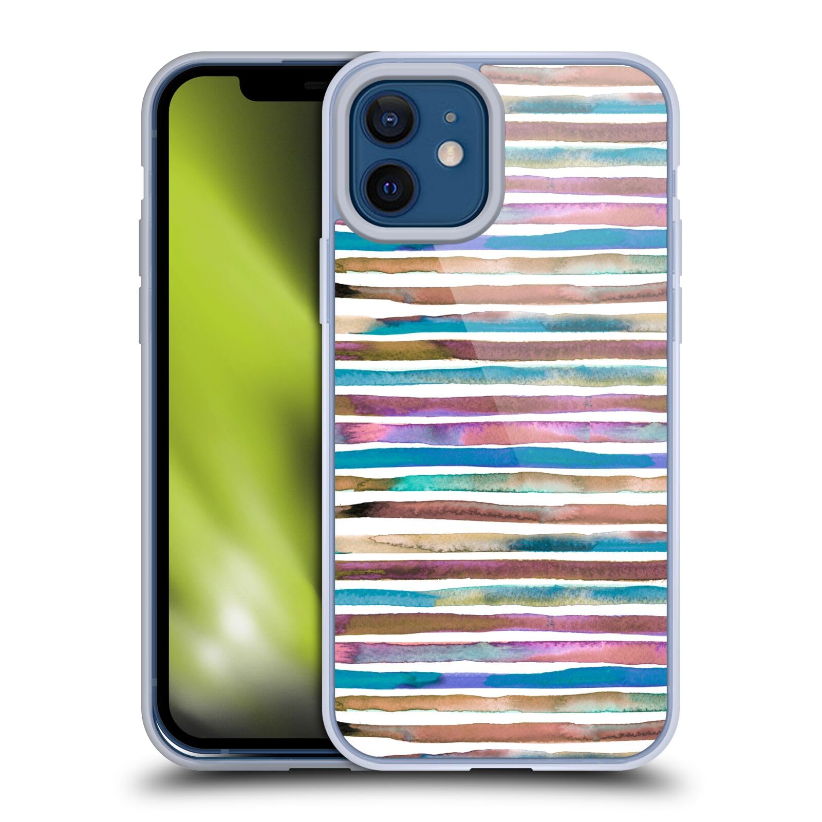 Officially Licensed Ninola Watercolor Blue Purple Stripes Soft Gel Case for Apple iPhone 12 & iPhone 12 Pro - Durable Protective Cover with Stylish Design, Perfect for Everyday Use, Travel & Gift Giving