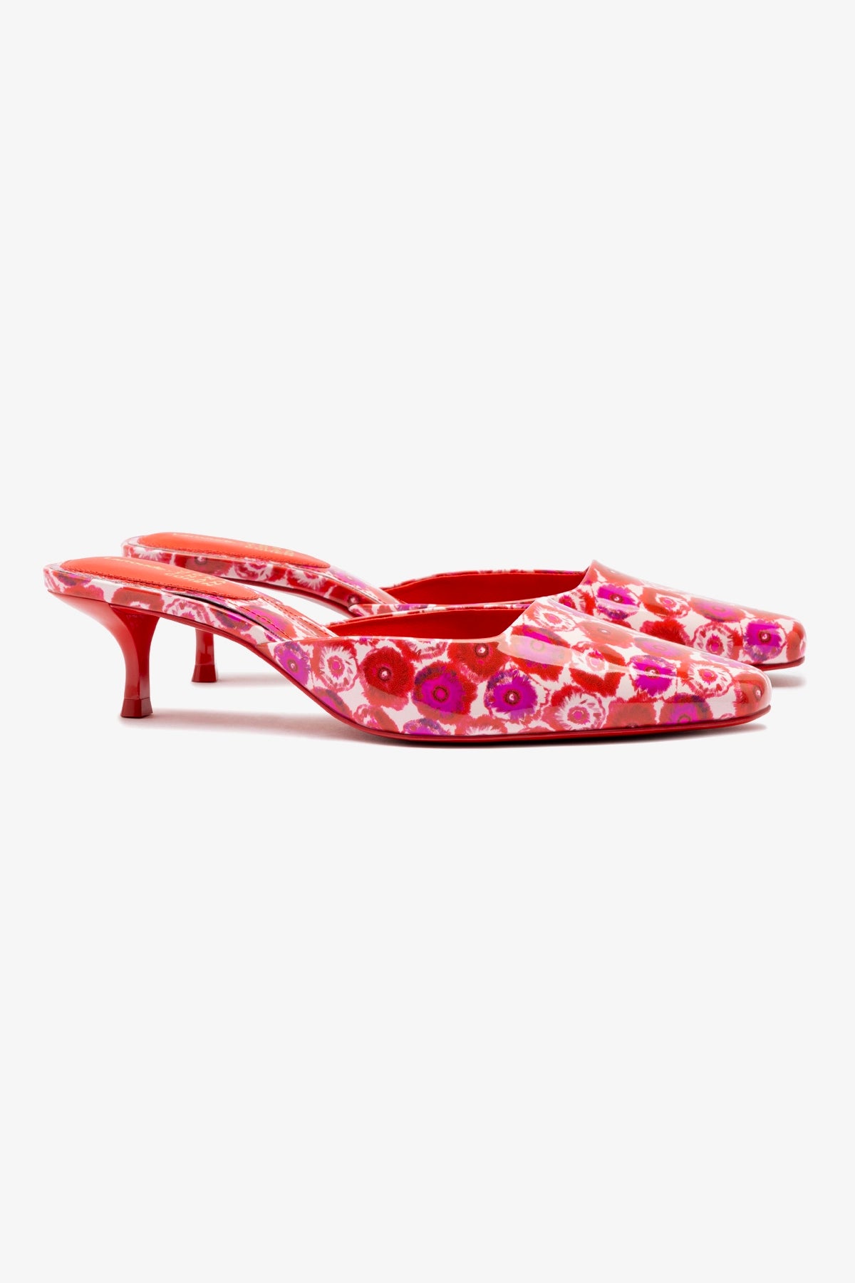 Larroudé x Jonathan Cohen Amal Mule Shoes - Red Abstract Printed Patent Leather Women's Heels | Perfect for Parties, Weddings & Special Occasions