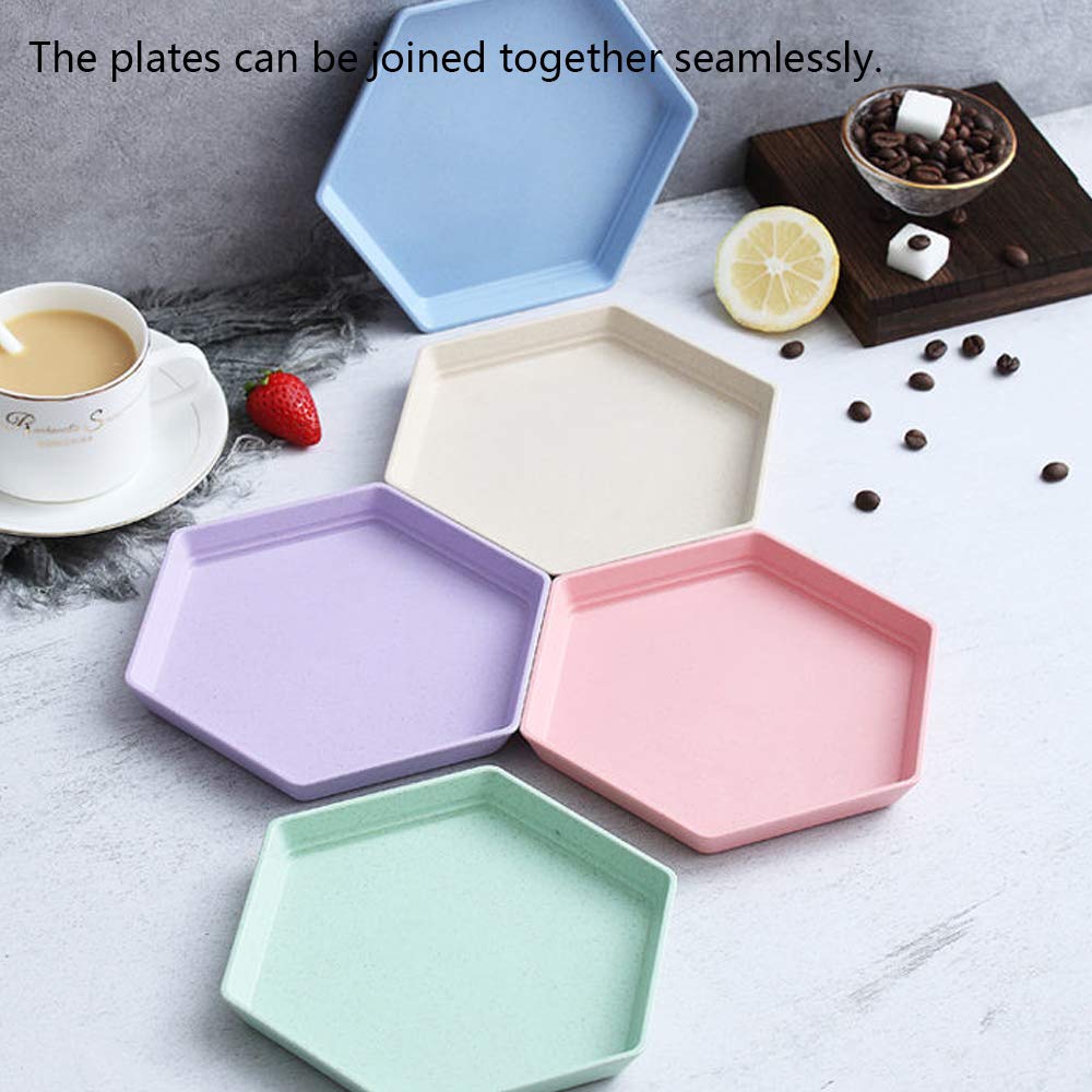 5 Pack Hexagon Premium Dessert Plates - 6.7 x 5.9 Inch Unbreakable Reusable Appetizer Plates, Colorful Small Snack Saucers for Fruit, Candy, Side Dishes - Perfect for Parties, Picnics, and Home Dining (15cm, Purple)