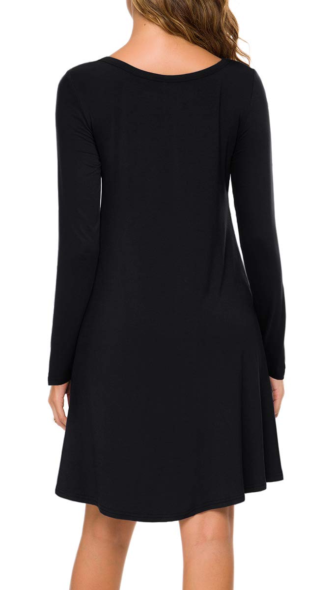 POPYOUNG Women's Spring Long Sleeve T-Shirt Dress 2024 - Casual Swing Dress with Pockets, Flowy Comfort Fit for Work, Date Night & Weekend Outings