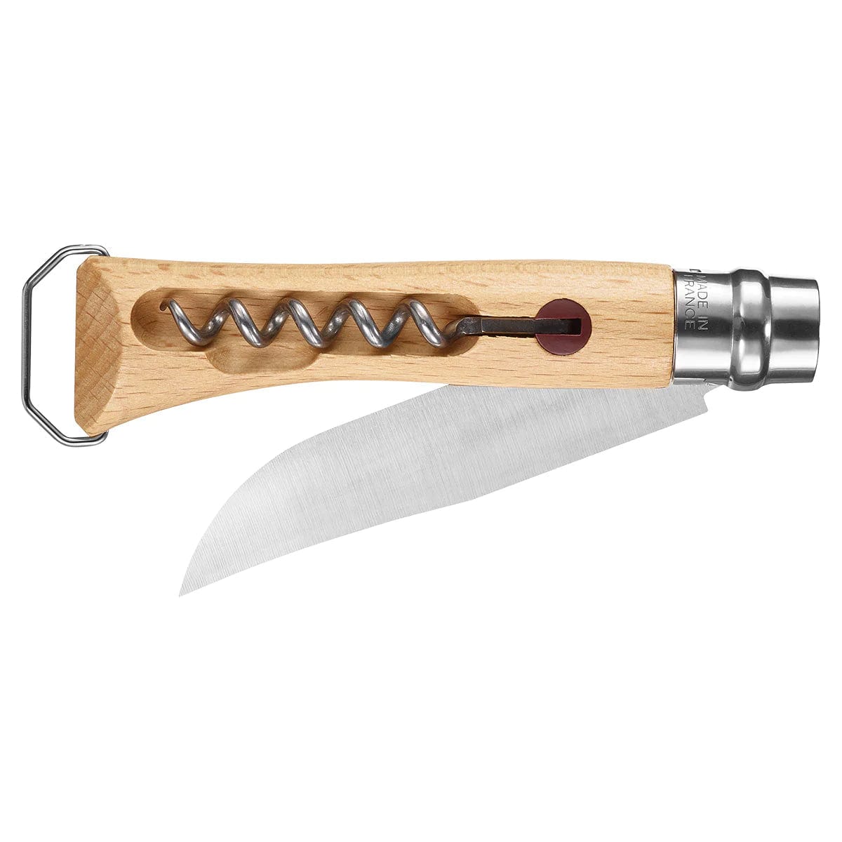 Opinel No.10 Stainless Steel Pocket Knife with Corkscrew & Bottle Opener - Premium Beech Wood Handle - Compact EDC Tool for Camping, Hiking & Outdoor Adventures