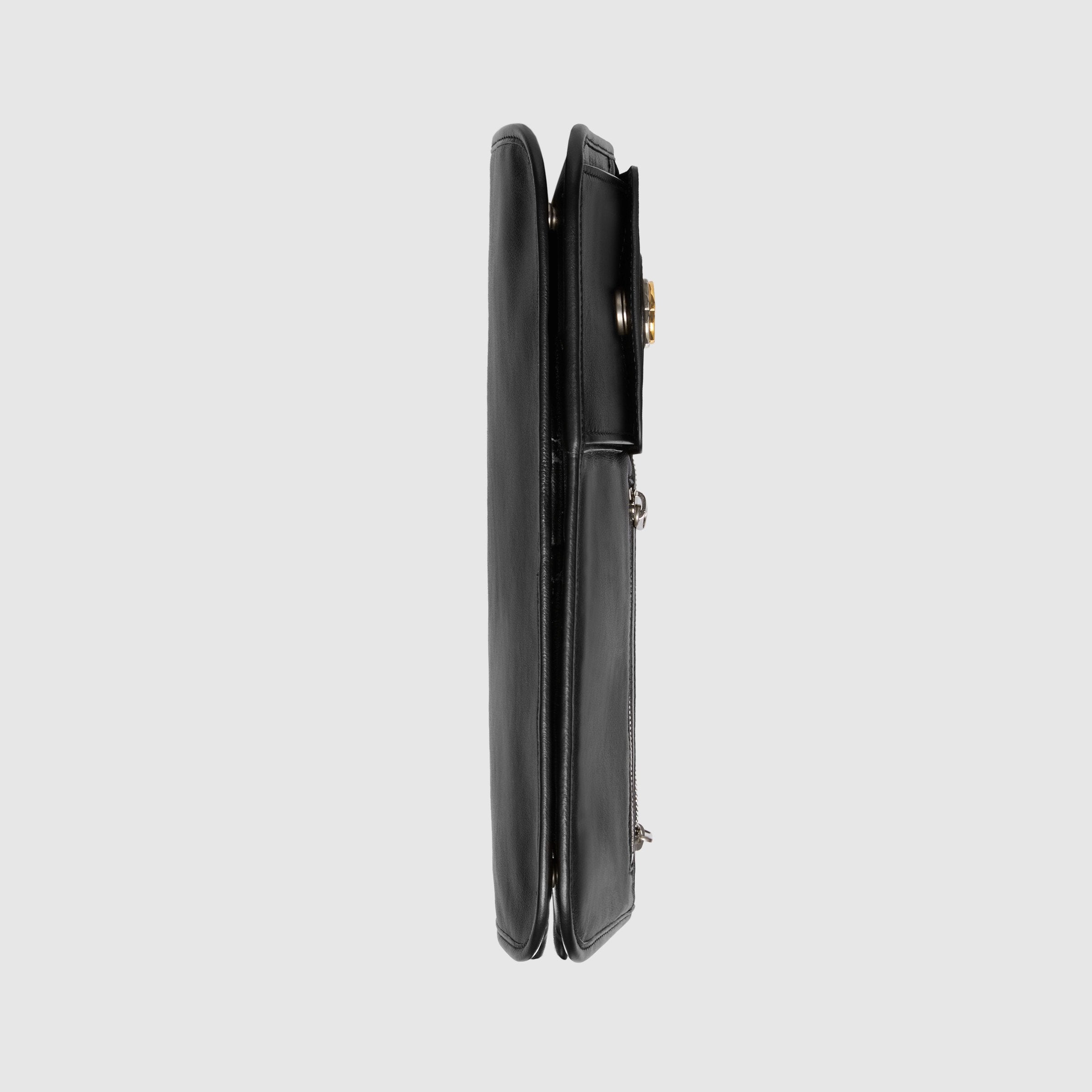 Gucci Medium Soft Leather Messenger Bag for Men & Women - Black Crossbody Shoulder Bag for Work, Travel & Daily Use