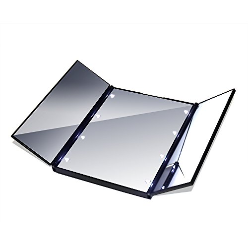 MAXPRETTY 3-Fold Portable LED Illuminated Makeup Mirror with Battery Included - Perfect for Travel, Home Vanity & Professional Makeup Artists