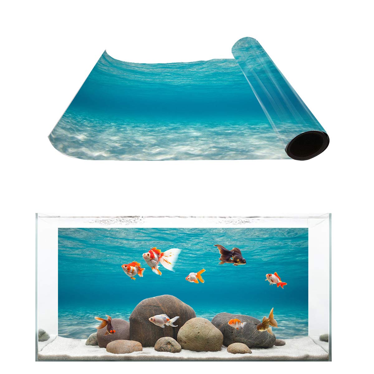 T&H XHome Aquarium Decor Background - Pure Blue Water Pattern Fish Tank Sticker | PVC Adhesive Poster 36.4