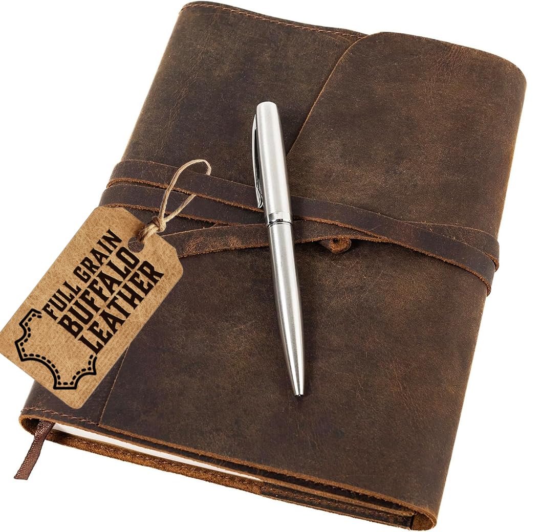 Premium Refillable Leather Journal Notebook - A5 Lined Travel Diary for Women & Men - Handcrafted Leather Bound Writing Notebook with Pen Holder - Perfect for Travel, Journaling & Gift Giving