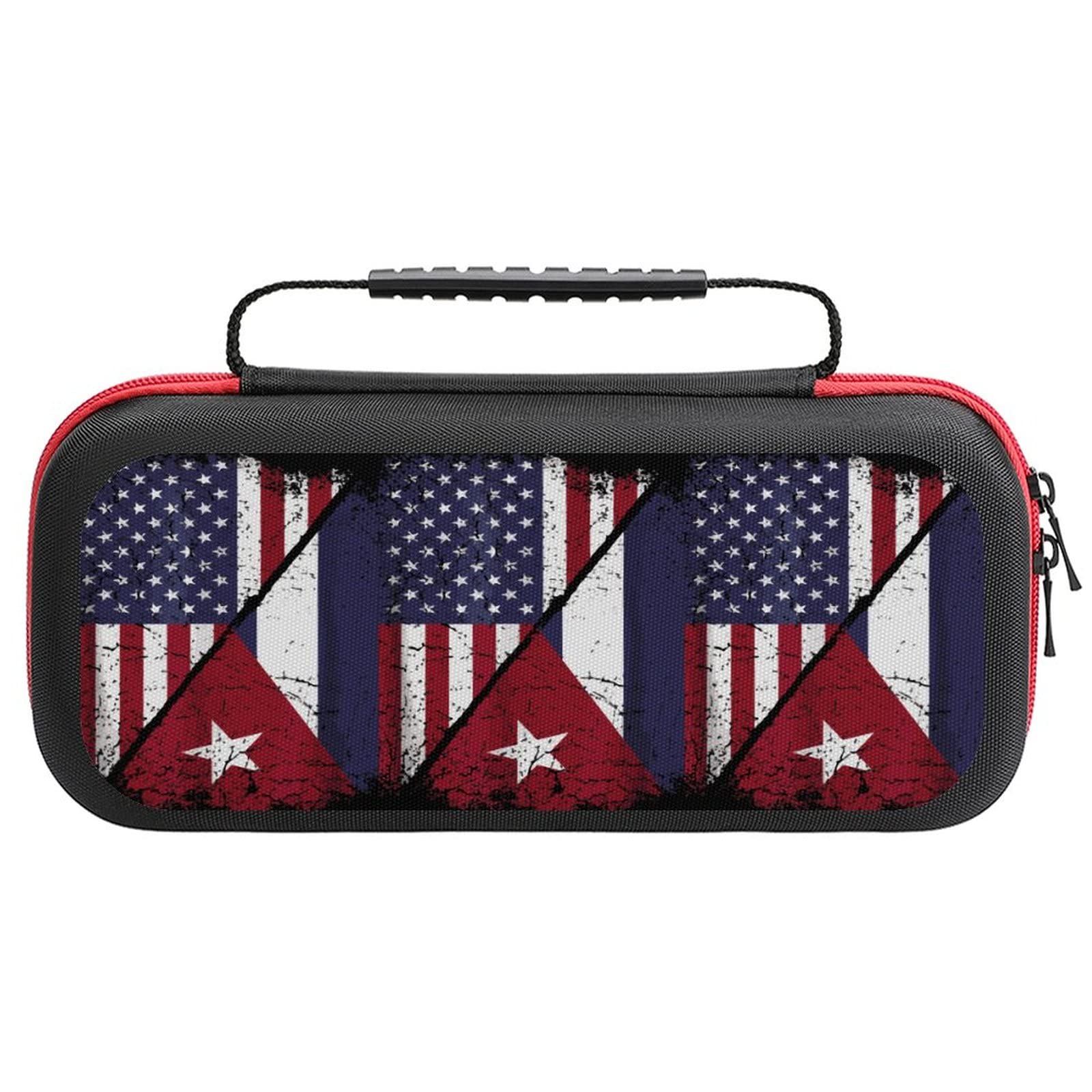 Cuban and American Flag Nintendo Switch Carrying Case - Portable Travel Cover with 20 Game Card Slots - Compatible with Switch/Switch OLED - Perfect for Gaming on the Go, Travel Protection, and Game Storage
