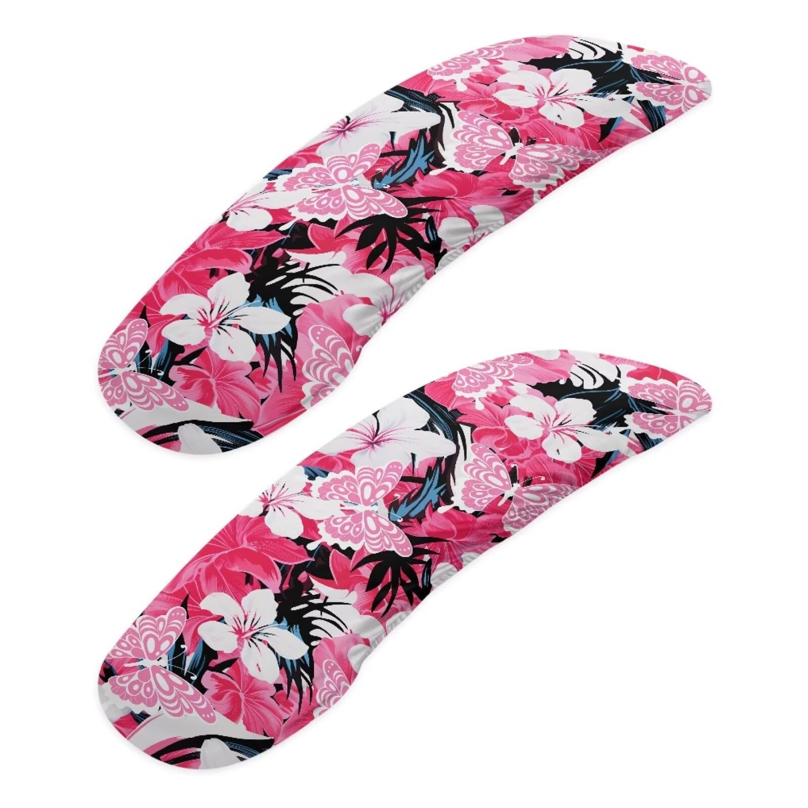 Hibiscus Butterfly Print Stretchy Soft Office Chair Armrest Covers Set of 2 - Removable Washable Arms Protector for Computer Desk Chairs (Pink) - Perfect for Home Office, Gaming & Workspace Comfort