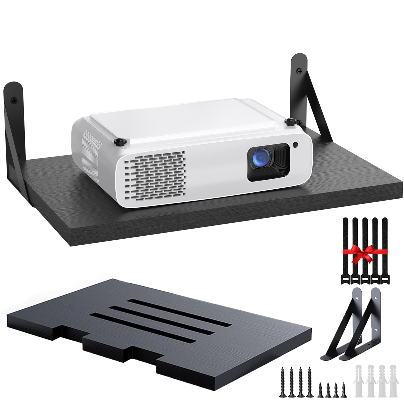 Wall Mount Mini Projector Shelf - Floating Black Projector Holder Stand Accessories for Home Theater & Office Presentations