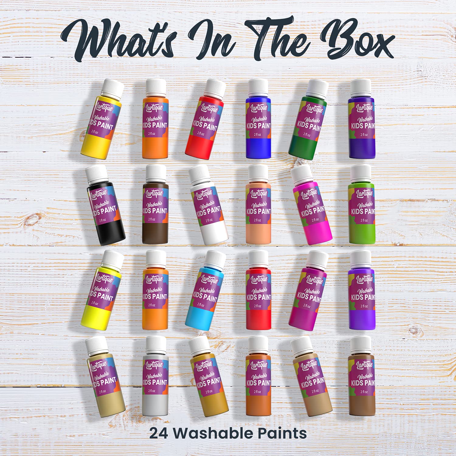 Washable Kids Paint Set - 24 Colors Non-Toxic Finger Paint (Regular, Fluorescent & Metallic) | 2oz Bottles | Safe Tempera Paint for Children | Made in USA | Perfect for Art Projects, Classroom Activities & DIY Crafts